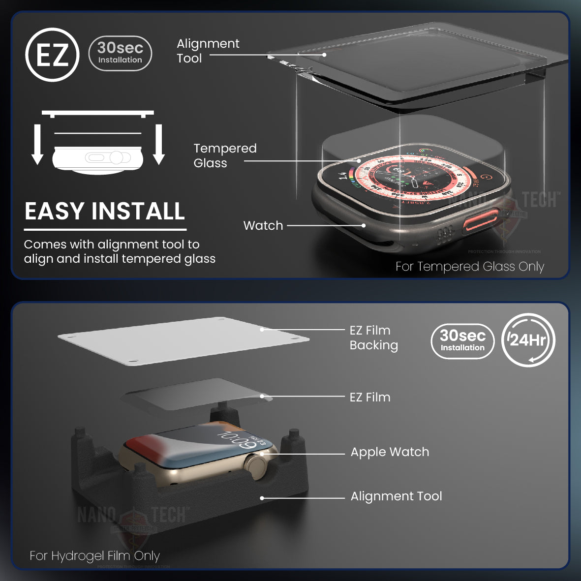 NANOTECH Screen Protector Apple Watch Ultra Glass Series 10/9/Ultra 2/SE/8/7/6/5/4 Tempered Glass / Hydrogel Film