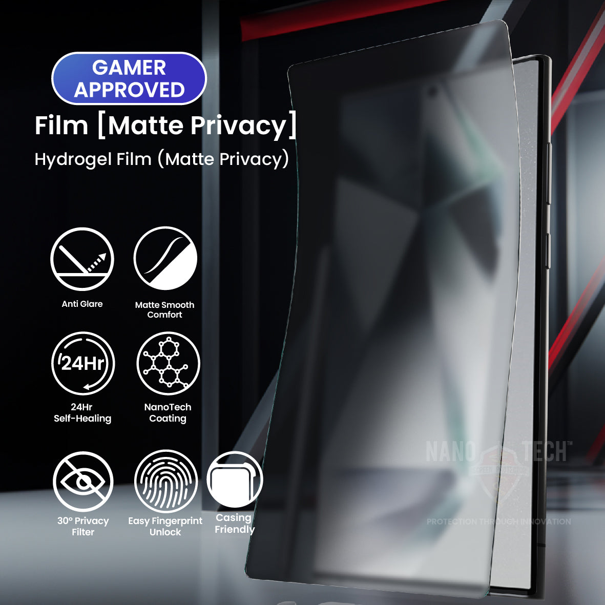 NANOTECH Easy Install Screen Protector Samsung S24 Plus  Premium Hydrogel Film [Matte Privacy]