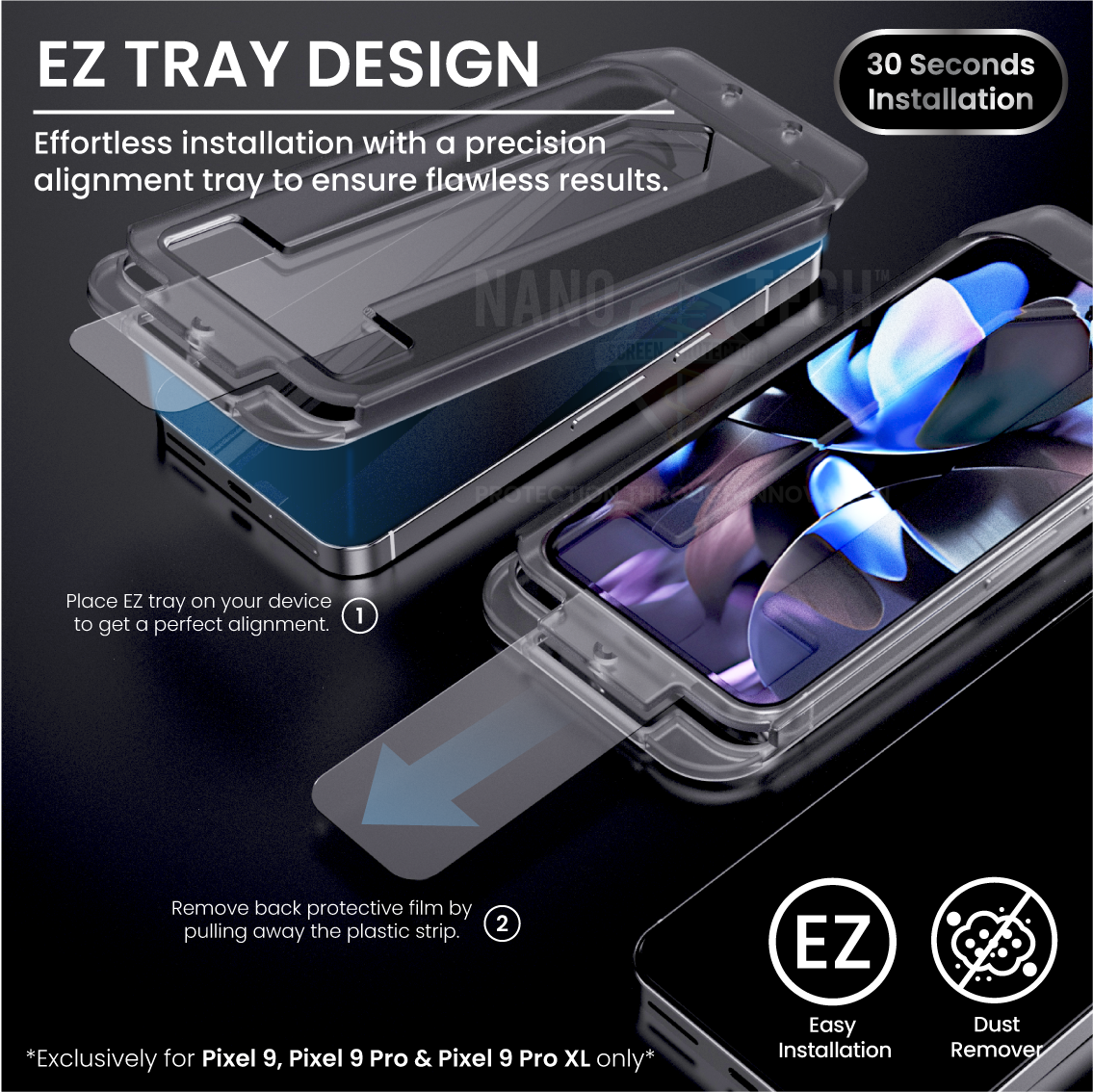 NANOTECH Easy Install Screen Protector Google Pixel 9 Pro XL EZ Glass [Clear]