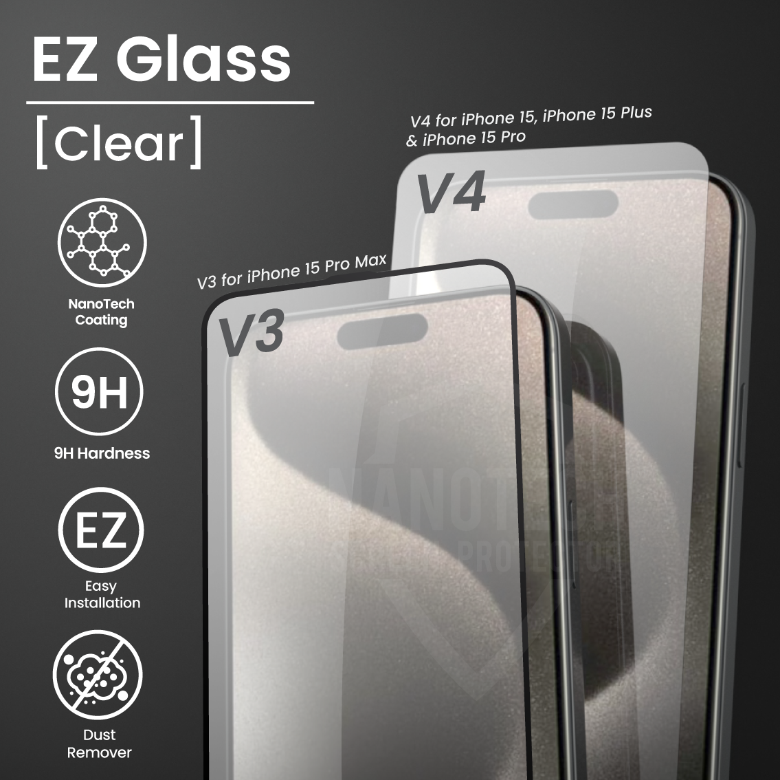 NANOTECH Easy Install Screen Protector for iPhone 15 Series