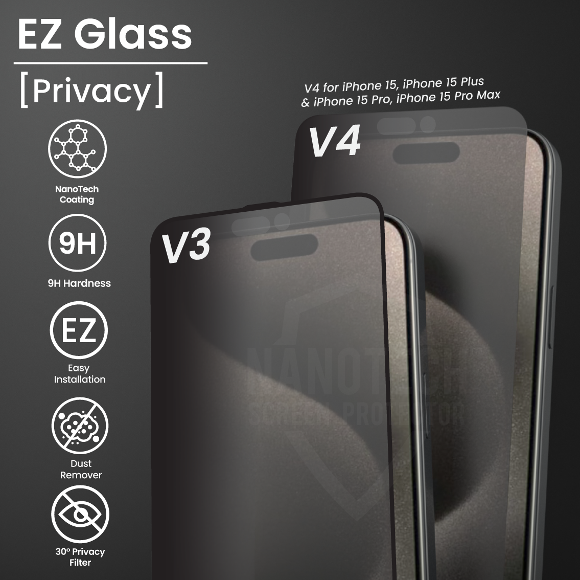 NANOTECH Easy Install Screen Protector for iPhone 15 Series